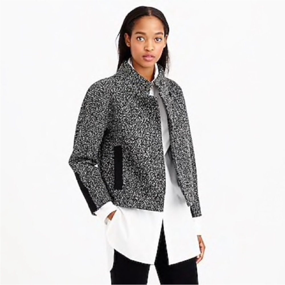 J. Crew Black Gray Marled Boucle Wool Tweed Jacket Coat Double Breasted Sporty